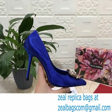 Dolce  &  Gabbana Heel 10.5cm Satin Pumps Blue with Crystal Bow 2021